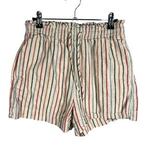 Madewell Striped Linen Blend Paperbag Waist Shorts Womens Size L